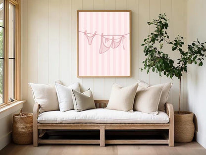 Minimalist Sexy Line Art Print | Pink Aesthetic Wall Art | Girly Bathroom Decor | Playful Bedroom Poster | Feminine Laundry Line Art