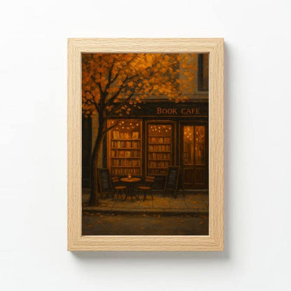 Autumn Book Cafe Print | Cozy Fall Street Scene (Digital Download)