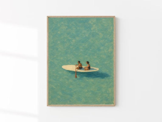 Minimalist Paddle Board Art Print: Coastal Turquoise Ocean (Digital Download)