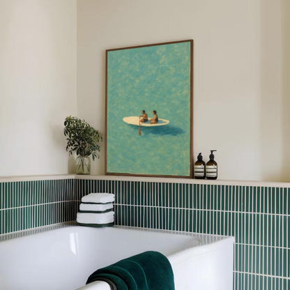 Minimalist Paddle Board Art Print: Coastal Turquoise Ocean (Digital Download)