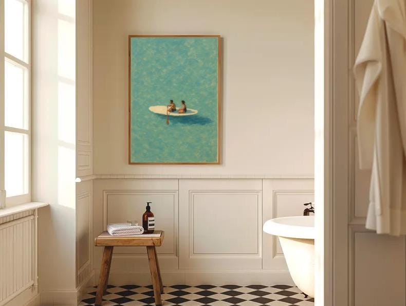 Minimalist Paddle Board Art Print: Coastal Turquoise Ocean (Digital Download)