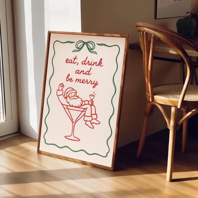 Retro Santa Cocktail Christmas Art Print: Mid-Century Holiday Bar Decor (Digital Download)