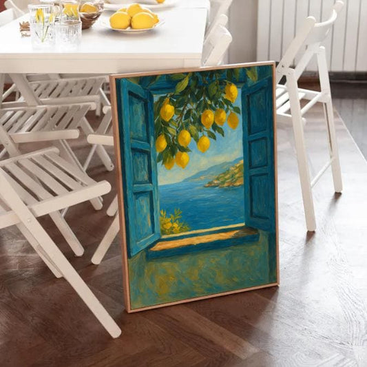Mediterranean Lemon Window Print | Coastal Kitchen Wall Art (Digital Download)