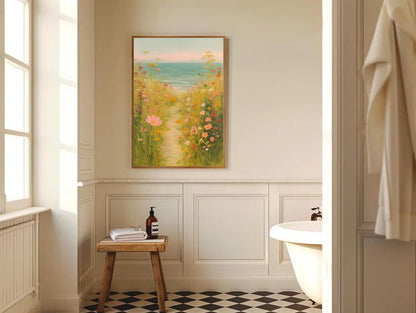Wildflower Coastal Path Print | Floral Beach Landscape (Digital Download)