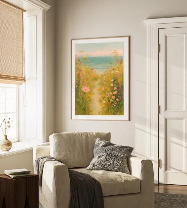 Wildflower Coastal Path Print | Floral Beach Landscape (Digital Download)