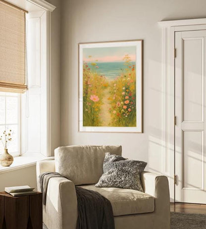 Wildflower Coastal Path Print | Floral Beach Landscape (Digital Download)