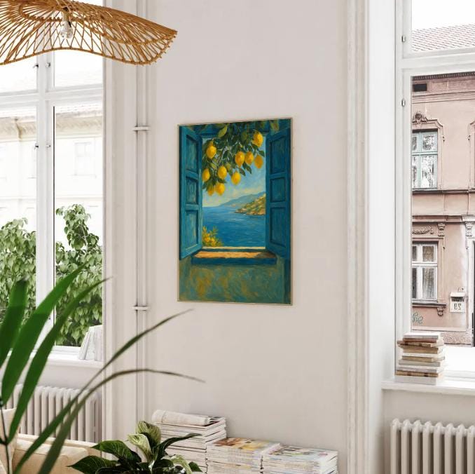 Mediterranean Lemon Window Print | Coastal Kitchen Wall Art (Digital Download)