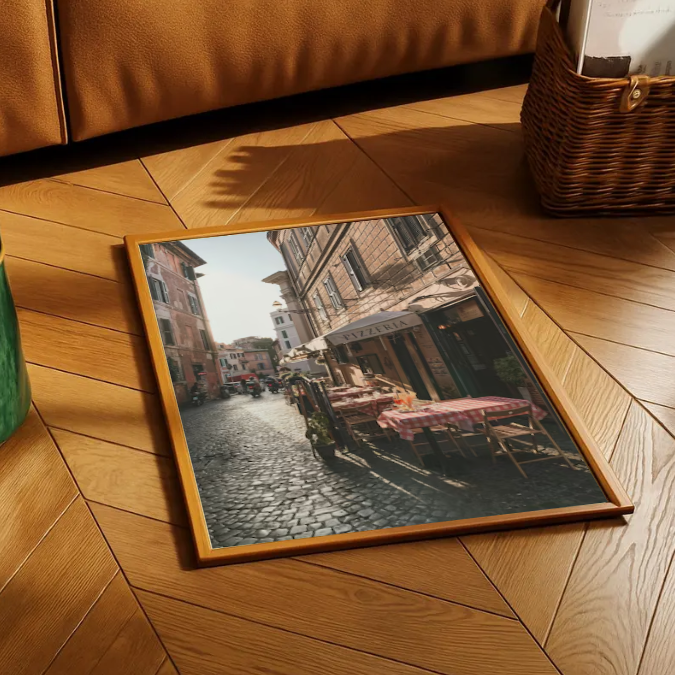 Italian Street Café — Rome Pizzeria at Golden Hour Travel Wall Art