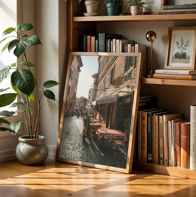 Italian Street Café — Rome Pizzeria at Golden Hour Travel Wall Art