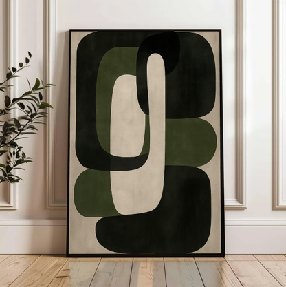 Mid Century Modern Art Print – Neutral Abstract Shapes, Minimal Geometric Wall Decor