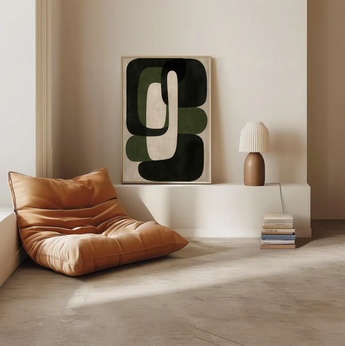 Mid Century Modern Art Print – Neutral Abstract Shapes, Minimal Geometric Wall Decor