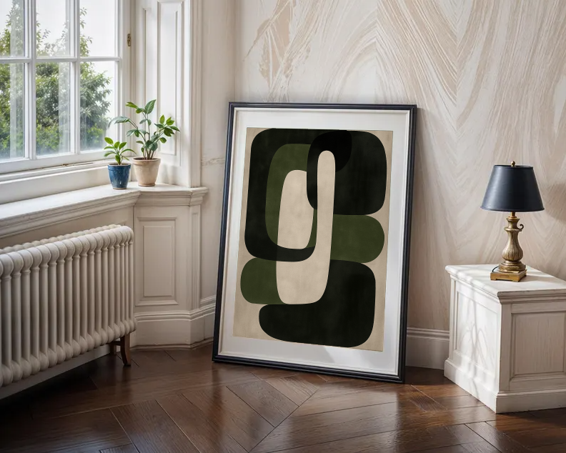 Mid Century Modern Art Print – Neutral Abstract Shapes, Minimal Geometric Wall Decor