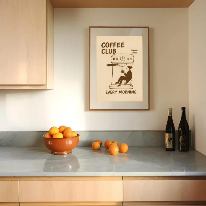 Minimalist Coffee Art Print – Retro Kitchen Wall Decor