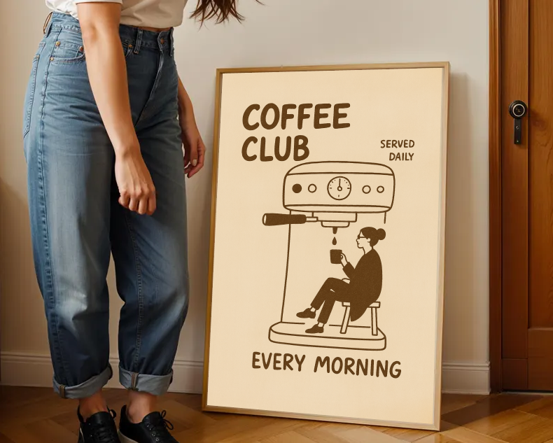 Minimalist Coffee Art Print – Retro Kitchen Wall Decor