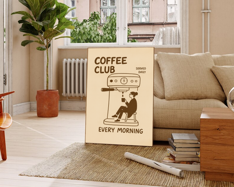 Minimalist Coffee Art Print – Retro Kitchen Wall Decor