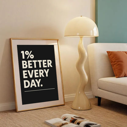 Productivity Wall Art – 1% Better Every Day Printable, Inspirational Quote Print, Modern Minimalist Black and White Decor