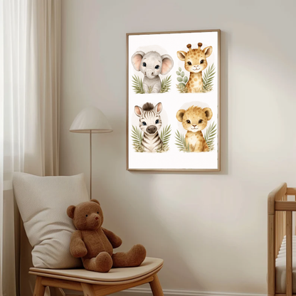 Safari Nursery Wall Art Set, Cute Baby Animal Prints, Elephant Giraffe Zebra Lion Illustration, Gender Neutral Jungle Nursery Decor, Printable Digital Download