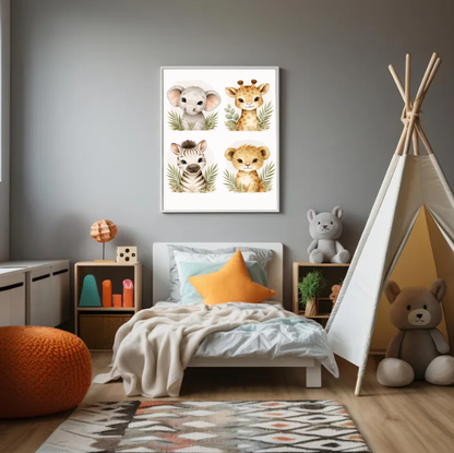 Safari Nursery Wall Art Set, Cute Baby Animal Prints, Elephant Giraffe Zebra Lion Illustration, Gender Neutral Jungle Nursery Decor, Printable Digital Download