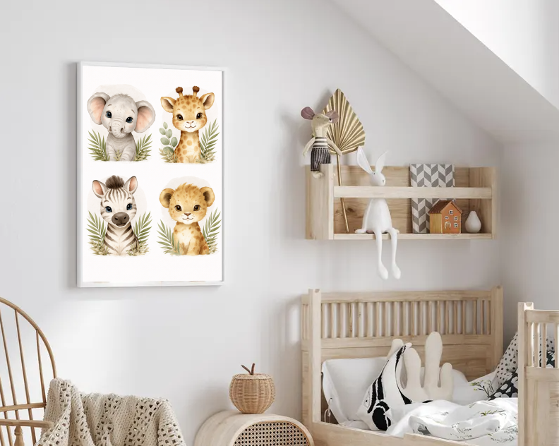 Safari Nursery Wall Art Set, Cute Baby Animal Prints, Elephant Giraffe Zebra Lion Illustration, Gender Neutral Jungle Nursery Decor, Printable Digital Download