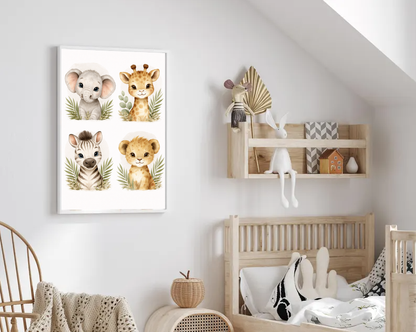 Safari Nursery Wall Art Set, Cute Baby Animal Prints, Elephant Giraffe Zebra Lion Illustration, Gender Neutral Jungle Nursery Decor, Printable Digital Download