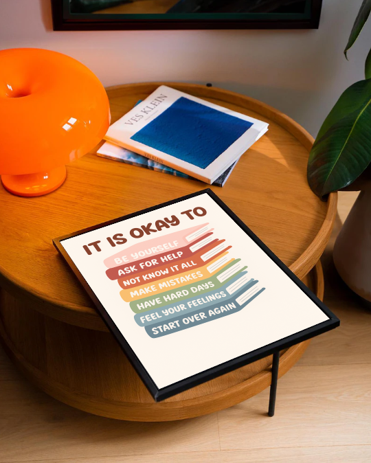 Stacked Books Affirmation Print – It’s Okay To Poster, Positive Kids Wall Art