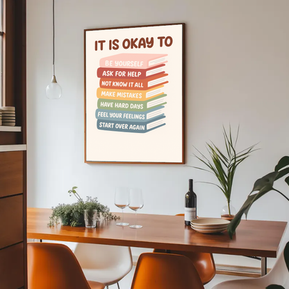 Stacked Books Affirmation Print – It’s Okay To Poster, Positive Kids Wall Art