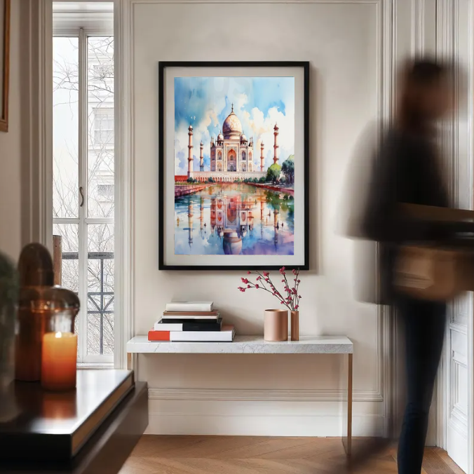Taj Mahal Reflections — Iconic India Watercolor Travel Wall Art