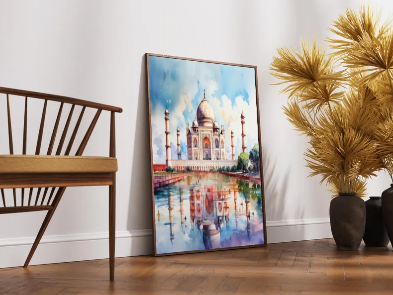Taj Mahal Reflections — Iconic India Watercolor Travel Wall Art