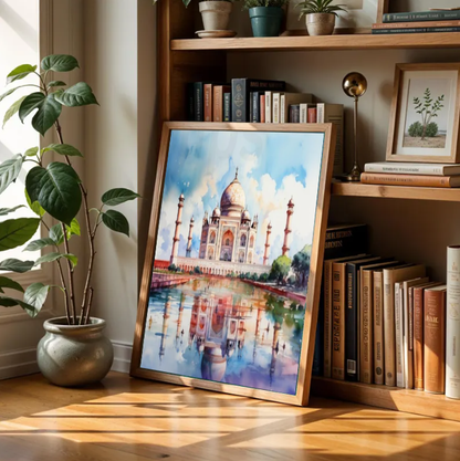 Taj Mahal Reflections — Iconic India Watercolor Travel Wall Art