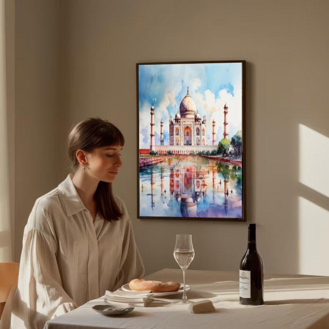 Taj Mahal Reflections — Iconic India Watercolor Travel Wall Art