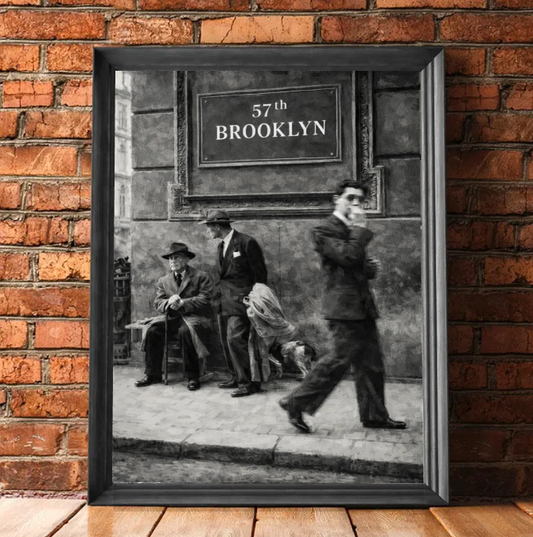 Vintage Brooklyn Street Photography Wall Art, Black and White New York City Print, 1940s Urban Scene, Classic NYC Wall Decor, Printable Digital Download