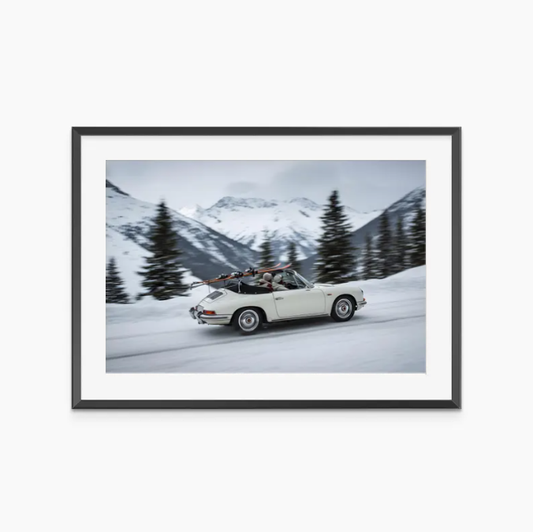 Vintage Porsche in the Snow — Winter Adventure Retro Car Wall Art Print