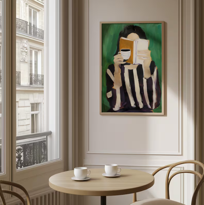 Quiet Morning Ritual — Woman Reading with Coffee Modern Art Print