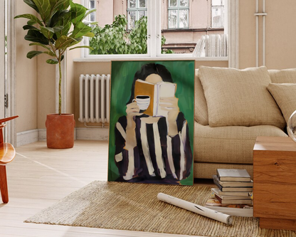 Quiet Morning Ritual — Woman Reading with Coffee Modern Art Print